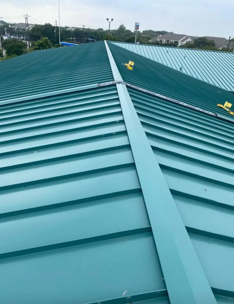 Green commercial metal roof ridge and valley for Metal Roof Repair in White Settlement